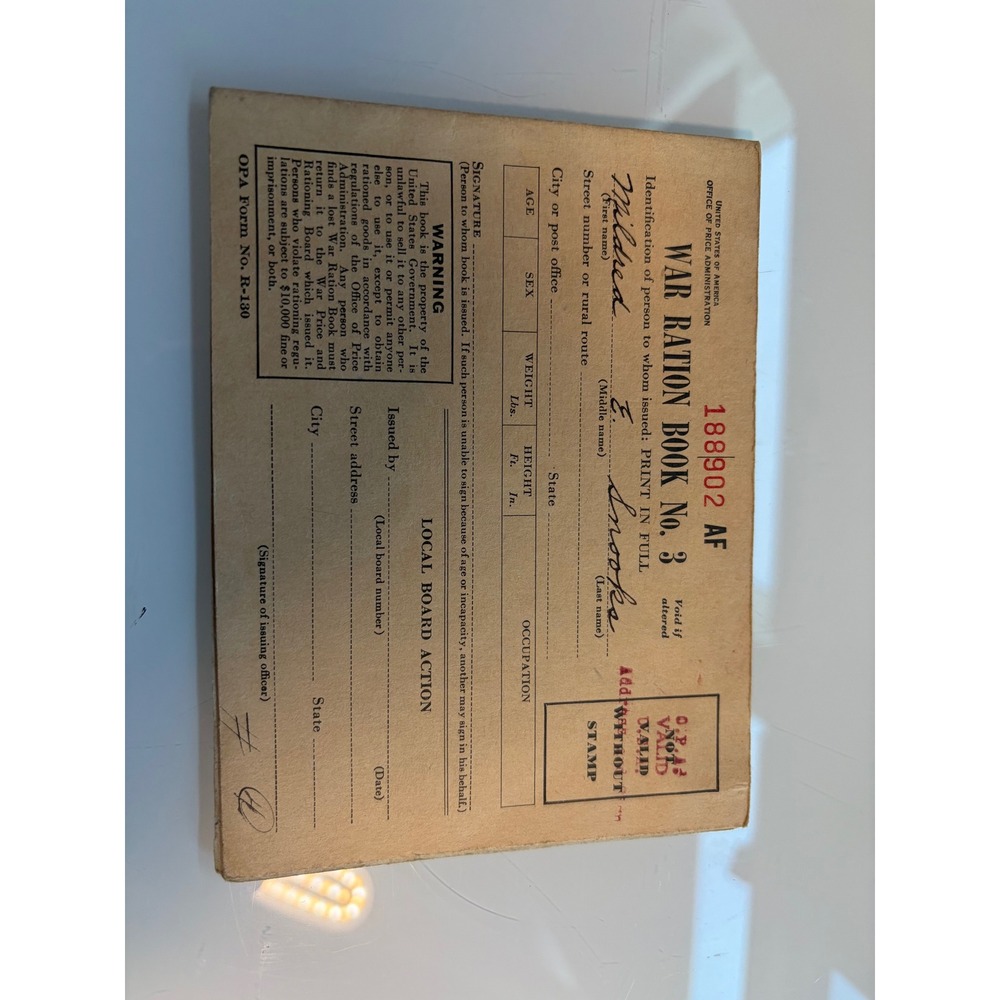 Title Vintage 1943 WWII US Office of Price Administration War Ration Book No. 3